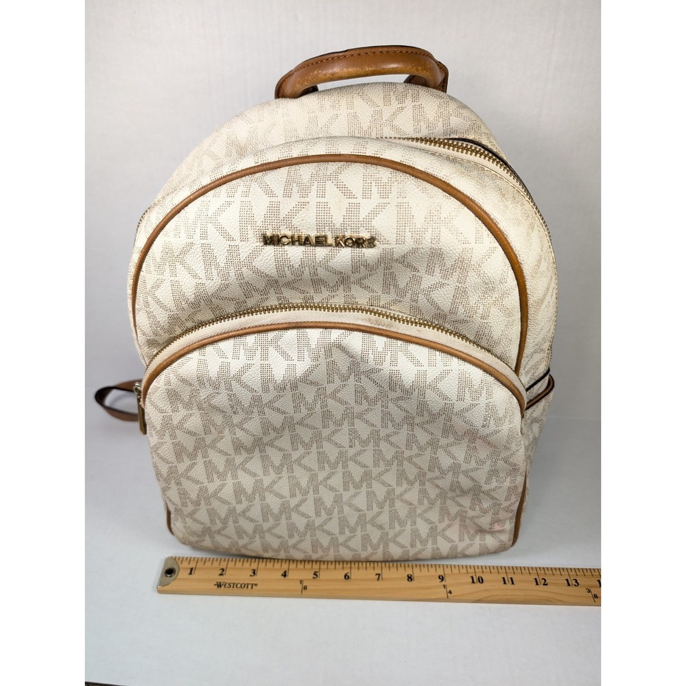 Michael Kors Backpack READ Signature Leather White Cream Beige - Picture 3 of 16